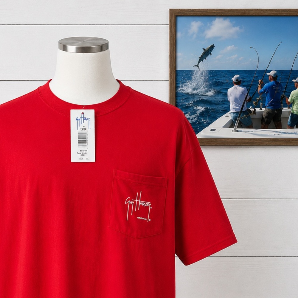 AFTCO x Guy Harvey NWT Tuna Graphic Men’s XL Red 100% Cotton Pocket Tee